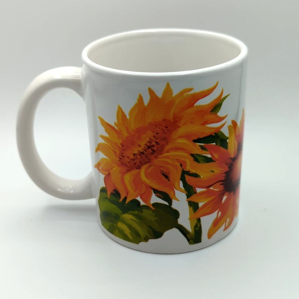 Cottagecore Sunflower Floral Mug | 12 oz White Ceramic Coffee Cup - Picture 2 of 6